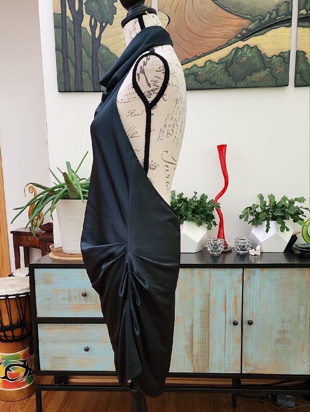NWT Gianni Bini Peyton Ruched Satin Cowl Halter Dress Hunter Green - Picture 7 of 13